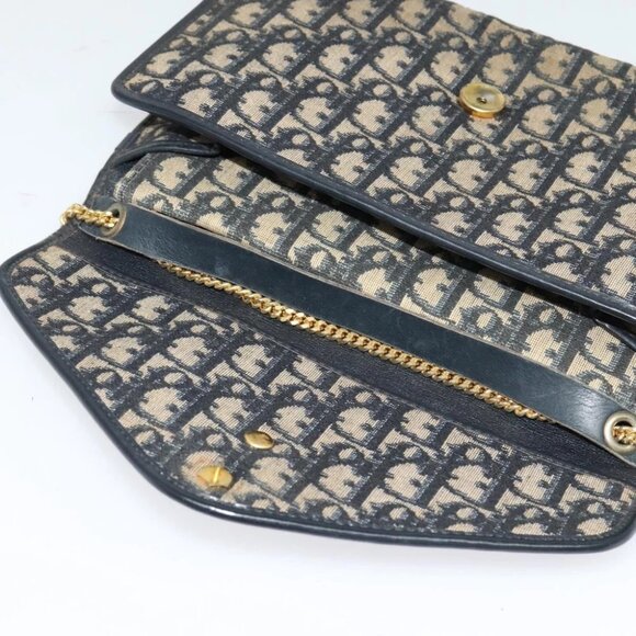 Christian Dior Trotter Canvas Chain Shoulder Bag Navy Gold Auth - Picture 3 of 15